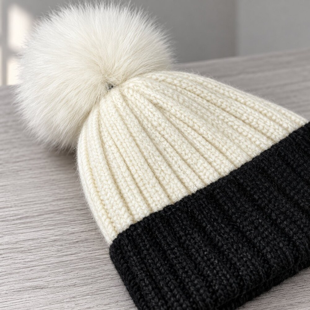CHANEL Two-Tone Pom Pom Knit Beanie - Picture 6 of 6